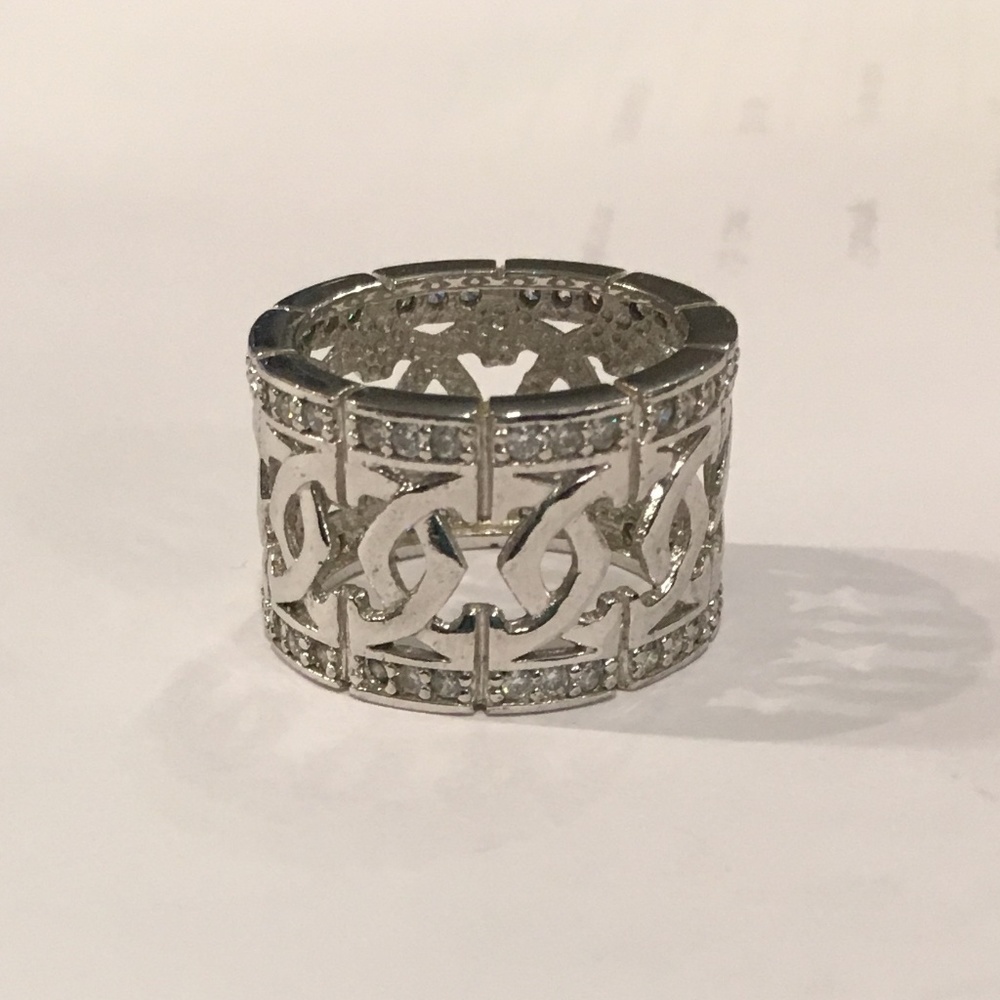 Silver Rhinestone Studded Band Ring